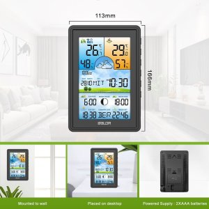 Bezprzewodowa stacja pogodowa termometr higrometr zegar fazy księżyca kalendarz budzik z drzemką czarna 8