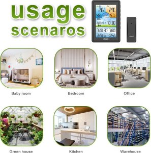 Bezprzewodowa stacja pogodowa termometr higrometr zegar fazy księżyca kalendarz budzik z drzemką czarna 10