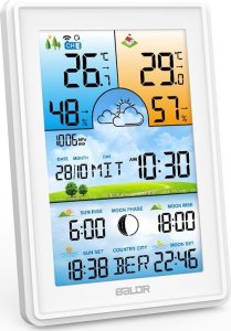 Bezprzewodowa stacja pogodowa termometr higrometr zegar fazy księżyca kalendarz budzik z drzemką biała 2