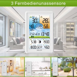 Bezprzewodowa stacja pogodowa termometr higrometr zegar fazy księżyca kalendarz budzik z drzemką biała 7