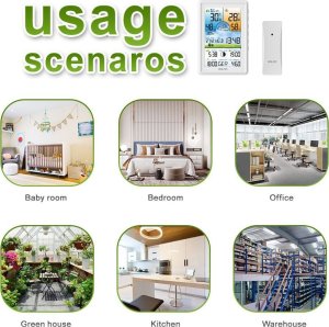 Bezprzewodowa stacja pogodowa termometr higrometr zegar fazy księżyca kalendarz budzik z drzemką biała 8