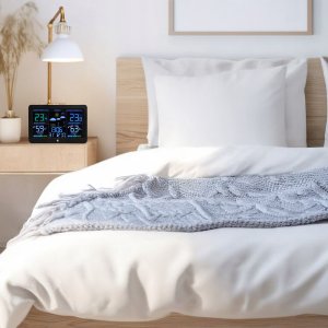 Bezprzewodowa stacja pogodowa termometr barometr zegar budzik prognoza 12