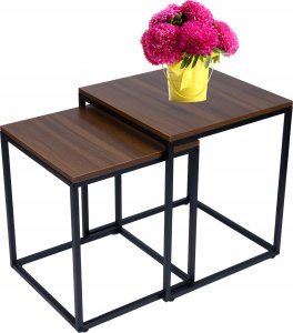 Nowoczesne stoliki kawowe kwadratowe zestaw 2w1 loft industrial ława stół stolik orzech włoski 10