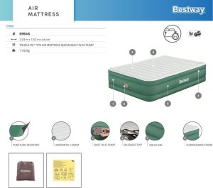 Bestway Bestway Dmuchany materac dwuosobowy samopompujący 203x152x46cm 69646 8