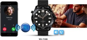 Smartwatch Giewont Smartwatch Veltori VT150-1 Czarny Pasek Silikonowy + Czarna Bransoleta 19
