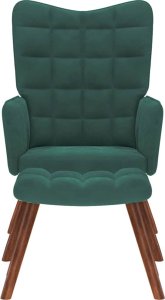 Fotel z podnóżkiem, ciemnozielony, obity aksamitem 4