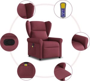Rozkładany fotel masujący, winna czerwień, obity tkaniną 8