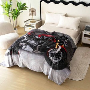 Koc z realistycznym nadrukiem nadrukiem 160x200 miękki pled narzuta na łóżko Cotton World KSM 91 wzór motor 1
