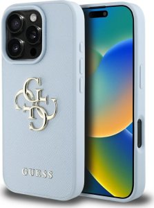 Guess Grained Big 4G Logo Small Classic Logo case for iPhone 16 Pro blue 1