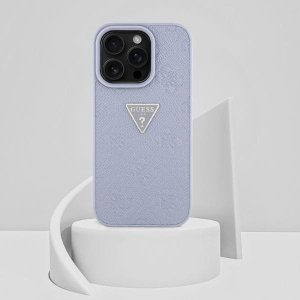 Guess Hot Stamp 4G Pattern Triangle Metal Logo Case for iPhone 16 Pro Purple 11