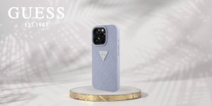 Guess Hot Stamp 4G Pattern Triangle Metal Logo Case for iPhone 16 Pro Purple 9