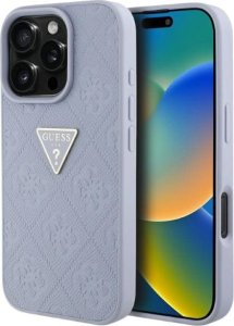 Guess Hot Stamp 4G Pattern Triangle Metal Logo Case for iPhone 16 Pro Purple 10