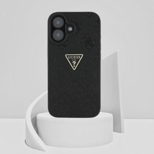 Guess Hot Stamp 4G Pattern Triangle Metal Logo case for iPhone 16 black 11