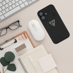 Guess Hot Stamp 4G Pattern Triangle Metal Logo case for iPhone 16 black 12