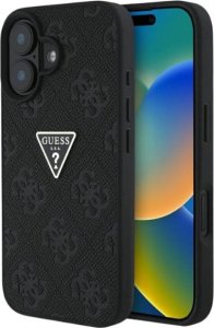 Guess Hot Stamp 4G Pattern Triangle Metal Logo case for iPhone 16 black 10