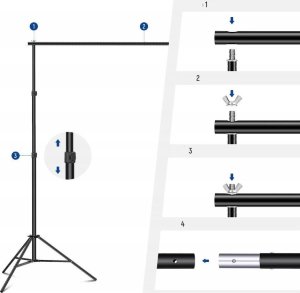 ZESTAW Atelier Uchwyt DO TEŁ TŁA 3x2,1 m STATYW BELKA 8x KLIPS Torba NEEWER NK-ST0204 9