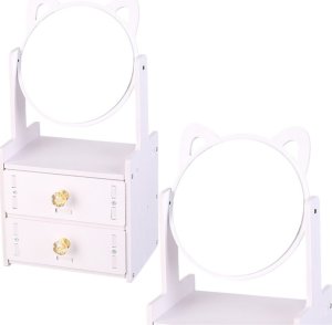 Mini Toaletka Lusterko Do Makijażu Dwie Szuflady Uszy Drewniana Biała LEAN Toys 3