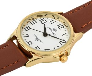 Zegarek damski na rękę pasek skórzany brązowy ze złotą kopertą Perfect 273 2