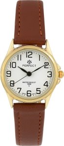 Zegarek damski na rękę pasek skórzany brązowy ze złotą kopertą Perfect 273 4