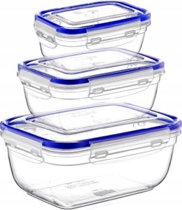 Komplet pojemników transparentnych PROSTOKĄT 400,800,1400 ml 1