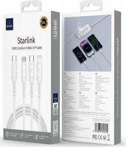 Kabel USB WiWU USB-C - USB-C + microUSB + Lightning 1 m Biały 2