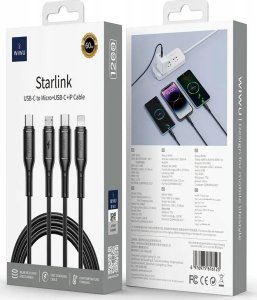 Kabel USB WiWU USB-C - USB-C + microUSB + Lightning 1 m Czarny 2