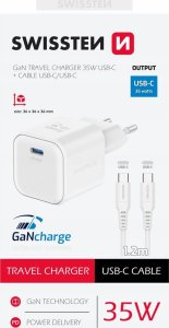 Swissten Travel Charger GaN USB-C 35W PD + Data Cable USB-C - USB-C 1.2m 4