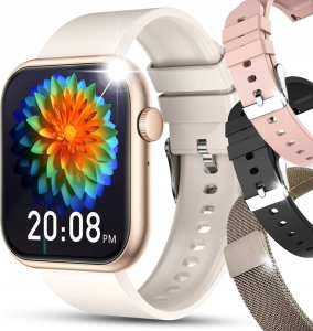 SMARTWATCH DAMSKI ZEGAREK ROZMOWY SMS SPORT ZDROWIE ZLOTY MENU PL + 4 PASKI 1