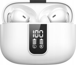 SŁUCHAWKI BEZPRZEWODOWE BLUETOOTH DOKANAŁOWE BIAŁE ANC ENC BT 5.3 POWERBANK 3