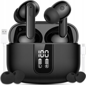 SŁUCHAWKI BEZPRZEWODOWE BLUETOOTH DOKANAŁOWE CZARNE ANC ENC BT 5.3 SPORTOWE 1