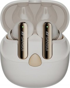 SŁUCHAWKI DAMSKIE BEZPRZEWODOWE BLUETOOTH 5.4 DOKANAŁOWE BEŻOWE + POWERBANK 2