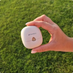 SŁUCHAWKI DAMSKIE BEZPRZEWODOWE BLUETOOTH 5.4 DOKANAŁOWE BEŻOWE + POWERBANK 7