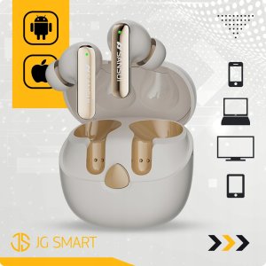 SŁUCHAWKI DAMSKIE BEZPRZEWODOWE BLUETOOTH 5.4 DOKANAŁOWE BEŻOWE + POWERBANK 10