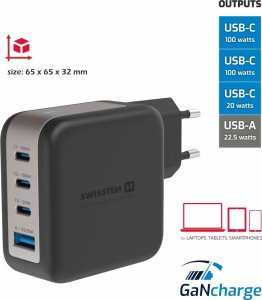 Ładowarka Swissten Travel Charger GaN 3x USB-C PD 100W / USB-A 18W QC 4