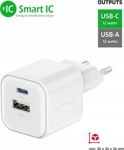 Swissten Travel Charger 12W USB-C / USB-A 3