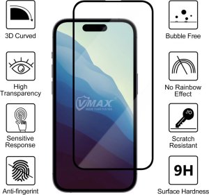 Vmax 9D Full Face Tempered Glass for Apple iPhone 16 2