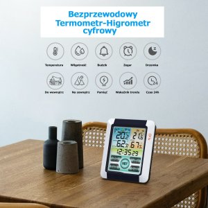 Bezprzewodowa stacja pogodowa termometr higrometr zegar alarm 8
