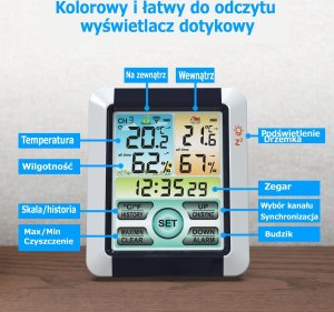 Bezprzewodowa stacja pogodowa termometr higrometr zegar alarm 10