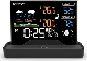 Podświetlana bezprzewodowa stacja pogodowa termometr barometr zegar budzik fazy księżyca kalendarz 3