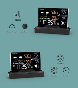Podświetlana bezprzewodowa stacja pogodowa termometr barometr zegar budzik fazy księżyca kalendarz 4