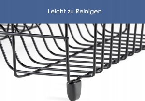 Jednopoziomowa suszarka ociekacz z tacką czarna z drewnianymi uchwytami 7