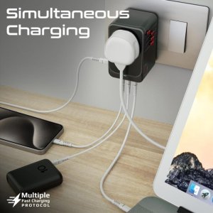 Promate TripMate-GaN100 GaNFast™ Multi-Port Wall Charger 100W / EU/US/UK/AU 2