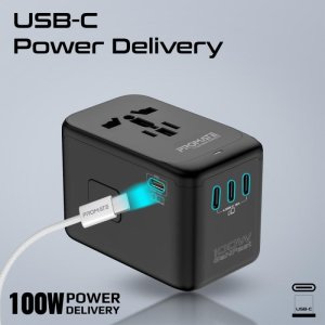 Promate TripMate-GaN100 GaNFast™ Multi-Port Wall Charger 100W / EU/US/UK/AU 3