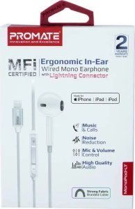 Słuchawki Promate MonoPod Ergonomic Mono MFI Certified In-Ear Wired Earphones Lightning / 1.3m 3