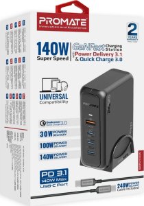 Promate GaNPort-140W GaNFast™ Charging station 140W / USB-C PD 3.1 / QC3.0 2