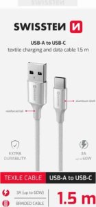 Kabel USB Swissten USB-A - USB-C 1.5 m Biały (8595217487673) 3