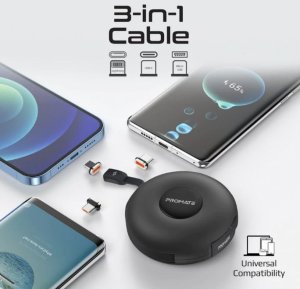 Kabel USB Promate USB-C - USB-C + microUSB + Lightning 1 m Granatowy (6959144059426) 2