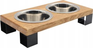 DREWNIANY BUFET MISKI NA STOJAKU DLA KOTA PSA PODSTAWKA + miski 2x450ml 2