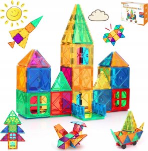 EDUKACYJNE KLOCKI MAGNETYCZNE KONSTRUKCYJNE ZESTAW 45 EL. + naklejki EMOTKI 2