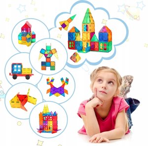 EDUKACYJNE KLOCKI MAGNETYCZNE KONSTRUKCYJNE ZESTAW 45 EL. + naklejki EMOTKI 3